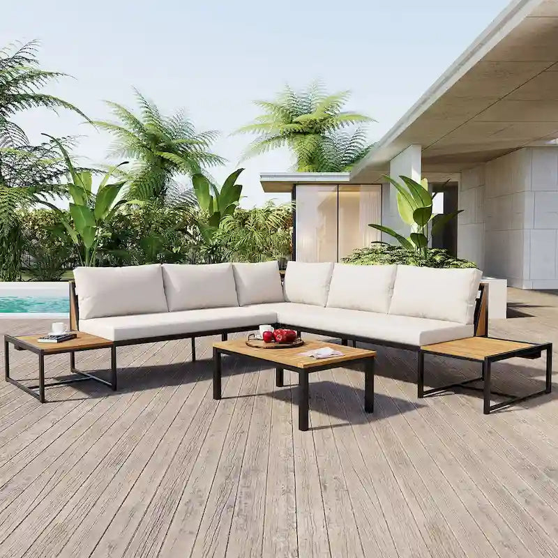 Ensemble de jardin 4 pièces, mobilier de patio durable avec coussins imperméables
