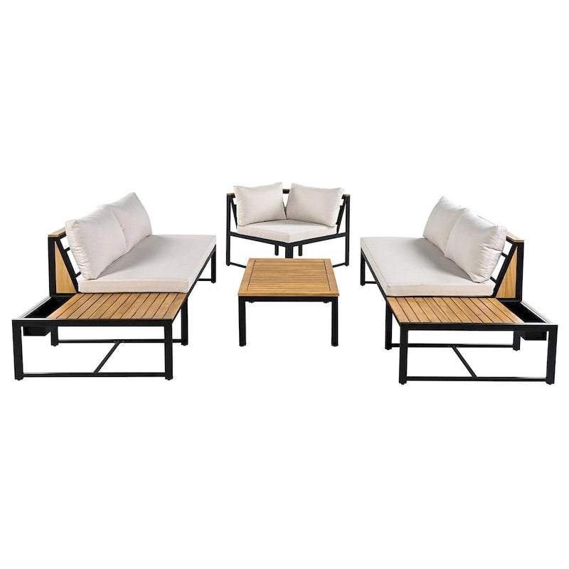 Ensemble de jardin 4 pièces, mobilier de patio durable avec coussins imperméables