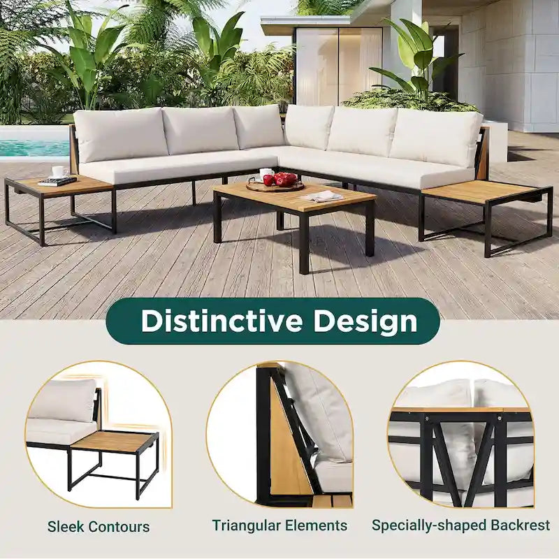 Ensemble de jardin 4 pièces, mobilier de patio durable avec coussins imperméables
