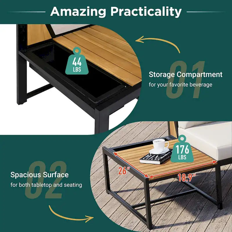Ensemble de jardin 4 pièces, mobilier de patio durable avec coussins imperméables