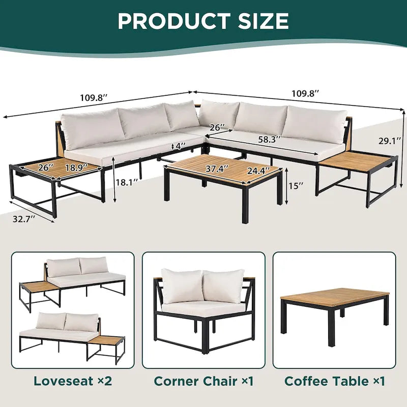 Ensemble de jardin 4 pièces, mobilier de patio durable avec coussins imperméables