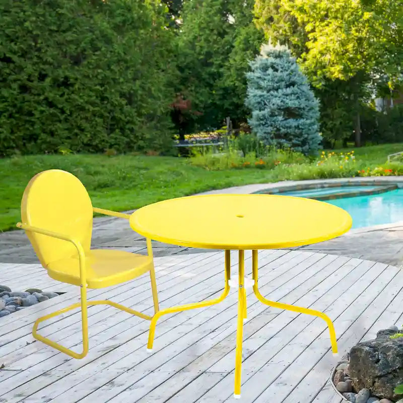 Table tulipe rétro en métal jaune de 99,7 cm (39,25 pouces) pour extérieur