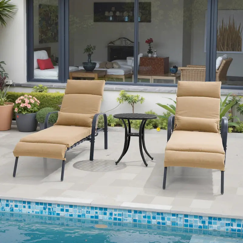 Chaise longue d'extérieur réglable avec coussin et table d'appoint