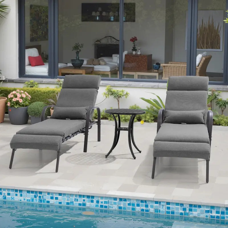 Chaise longue d'extérieur réglable avec coussin et table d'appoint