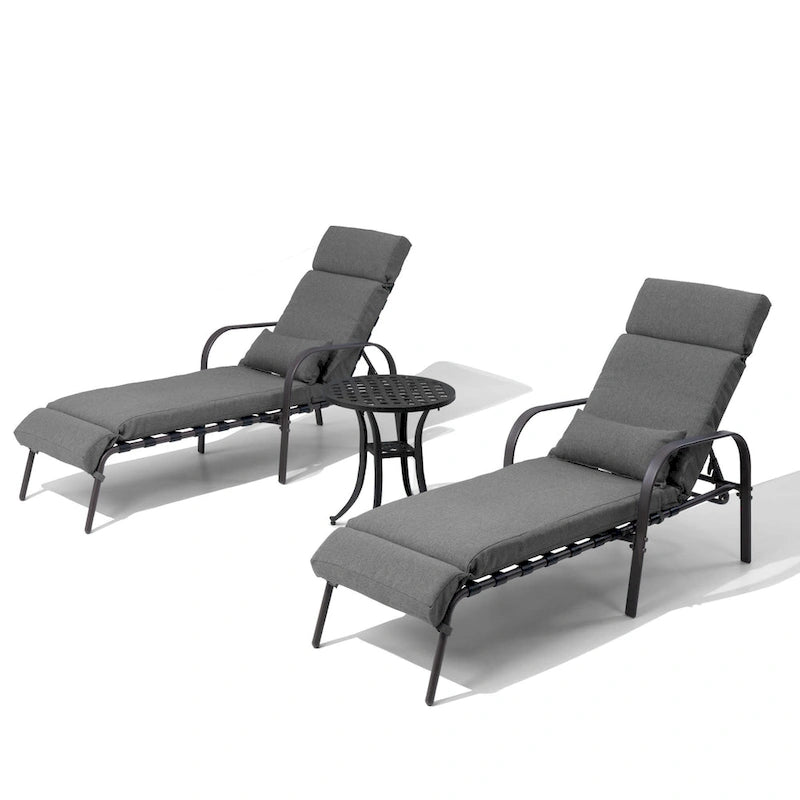 Chaise longue d'extérieur réglable avec coussin et table d'appoint