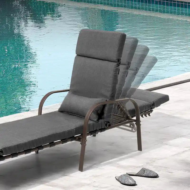 Chaise longue d'extérieur réglable avec coussin et table d'appoint