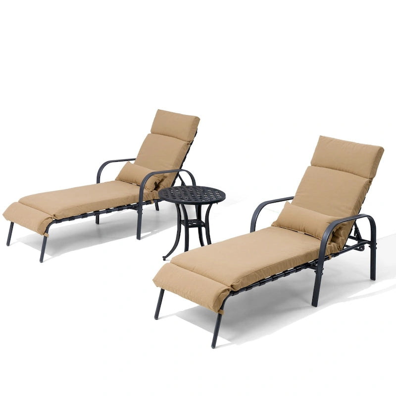 Chaise longue d'extérieur réglable avec coussin et table d'appoint