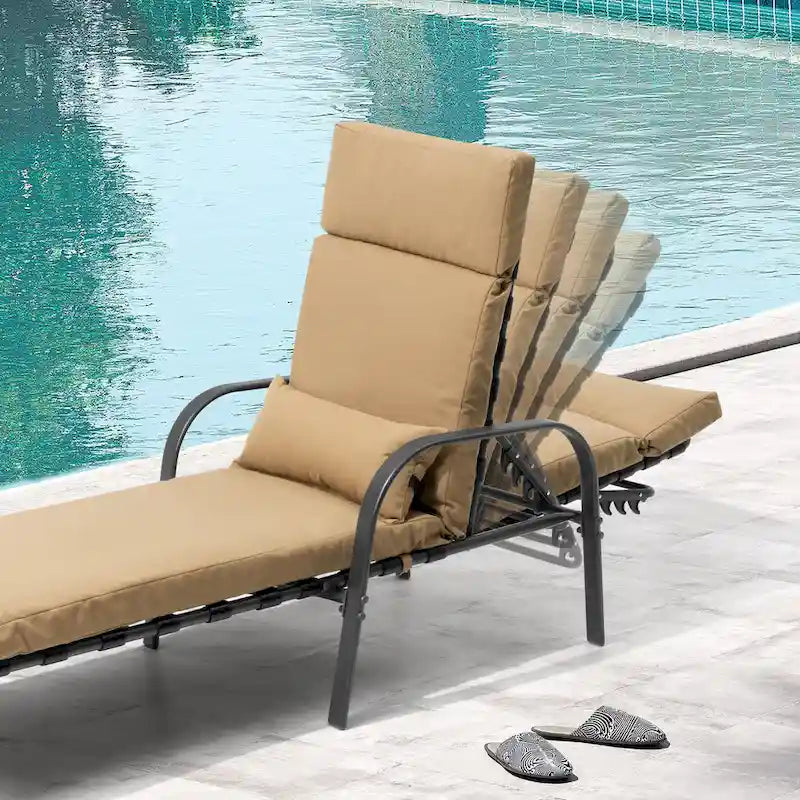 Chaise longue d'extérieur réglable avec coussin et table d'appoint
