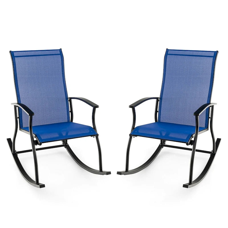 Gymax Ensemble de 2 chaises berçantes d'extérieur avec tissu respirant