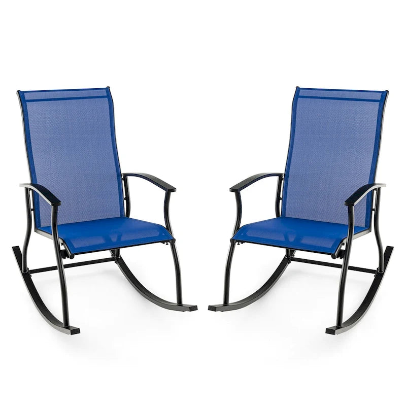 Gymax Set of 2 Outdoor Rocking Chair Patio Rocker w/ Breathable Fabric