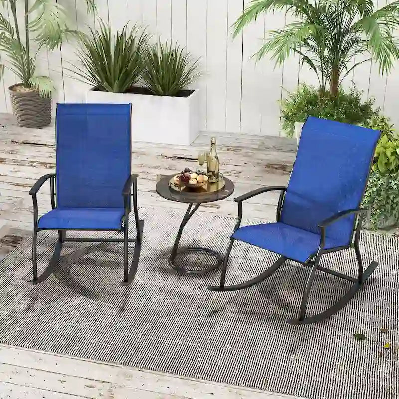 Gymax Ensemble de 2 chaises berçantes d'extérieur avec tissu respirant