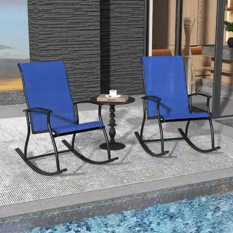 Gymax Ensemble de 2 chaises berçantes d'extérieur avec tissu respirant