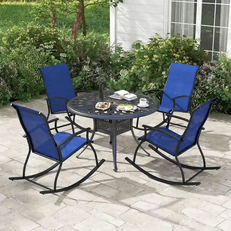 Gymax Ensemble de 2 chaises berçantes d'extérieur avec tissu respirant
