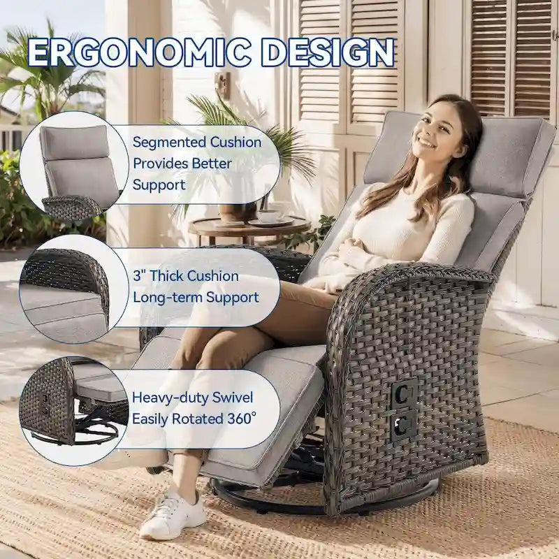 Ensemble de 4 fauteuils inclinables d'extérieur polyvalents Pocassy avec coussin beige