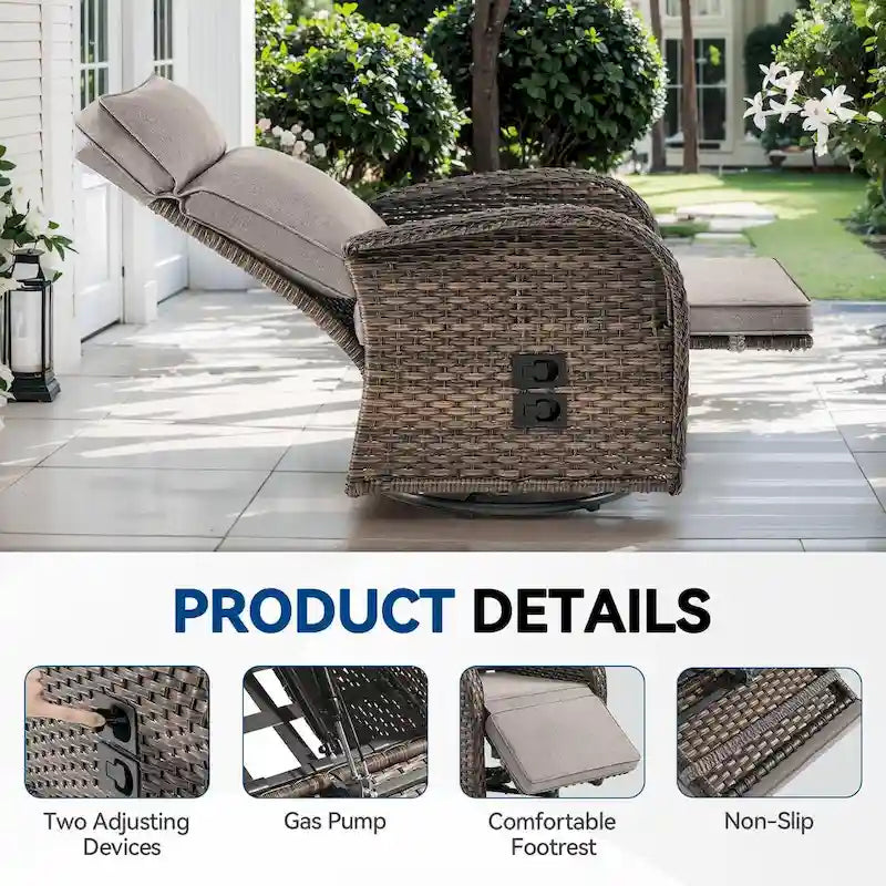 Ensemble de 4 fauteuils inclinables d'extérieur polyvalents Pocassy avec coussin beige