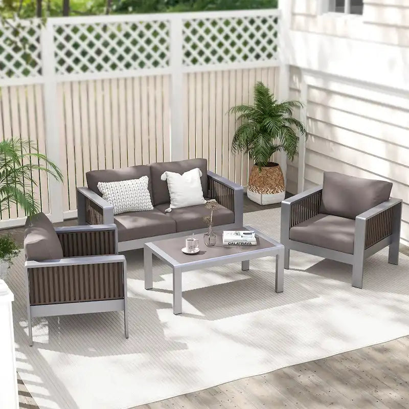 Fauteuil de jardin en aluminium avec coussins épais pour un confort optimal - 79 cm (L) x 70 cm (l) x 62 cm (H)