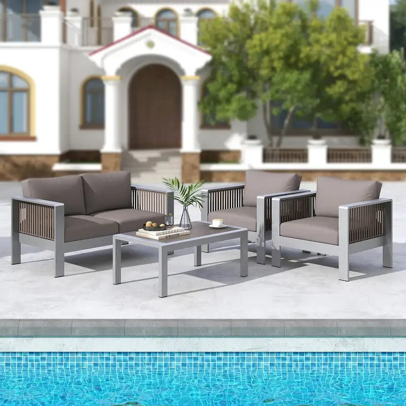 Fauteuil de jardin en aluminium avec coussins épais pour un confort optimal - 79 cm (L) x 70 cm (l) x 62 cm (H)