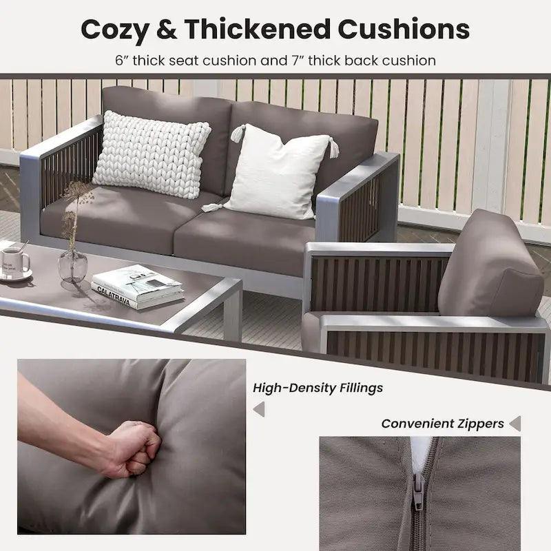 Fauteuil de jardin en aluminium avec coussins épais pour un confort optimal - 79 cm (L) x 70 cm (l) x 62 cm (H)