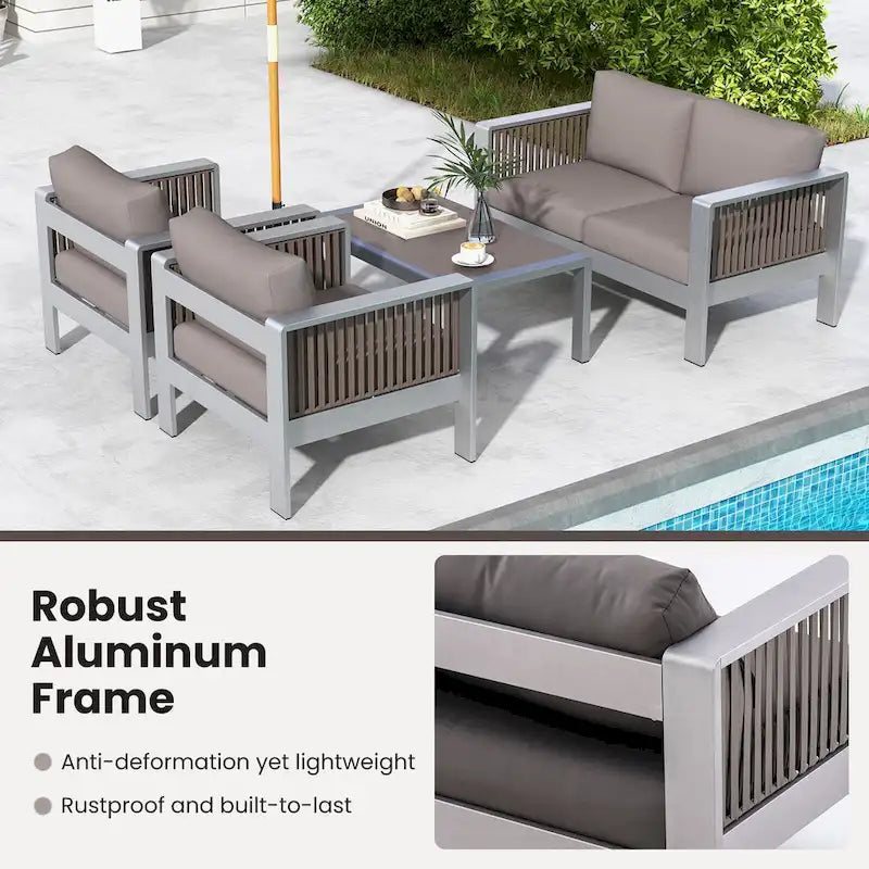 Fauteuil de jardin en aluminium avec coussins épais pour un confort optimal - 79 cm (L) x 70 cm (l) x 62 cm (H)