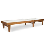 Liam Outdoor Chaise Lounger, Ergonomic White Mesh Seat, Brown Acacia Wood