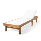 Chaise longue d'extérieur Liam, assise ergonomique en maille blanche, bois d'acacia brun