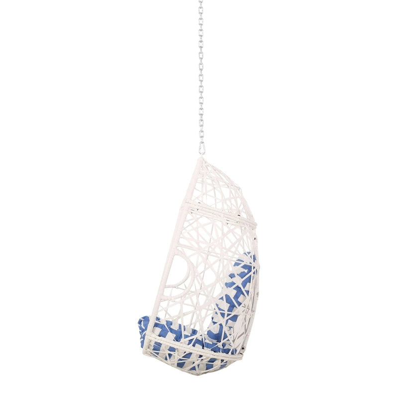 Fauteuil suspendu Kiwi avec chaîne, forme œuf, rotin tressé, blanc