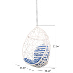 Fauteuil suspendu Kiwi avec chaîne, forme œuf, rotin tressé, blanc