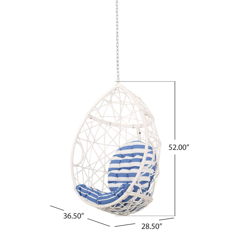 Fauteuil suspendu Kiwi avec chaîne, forme œuf, rotin tressé, blanc