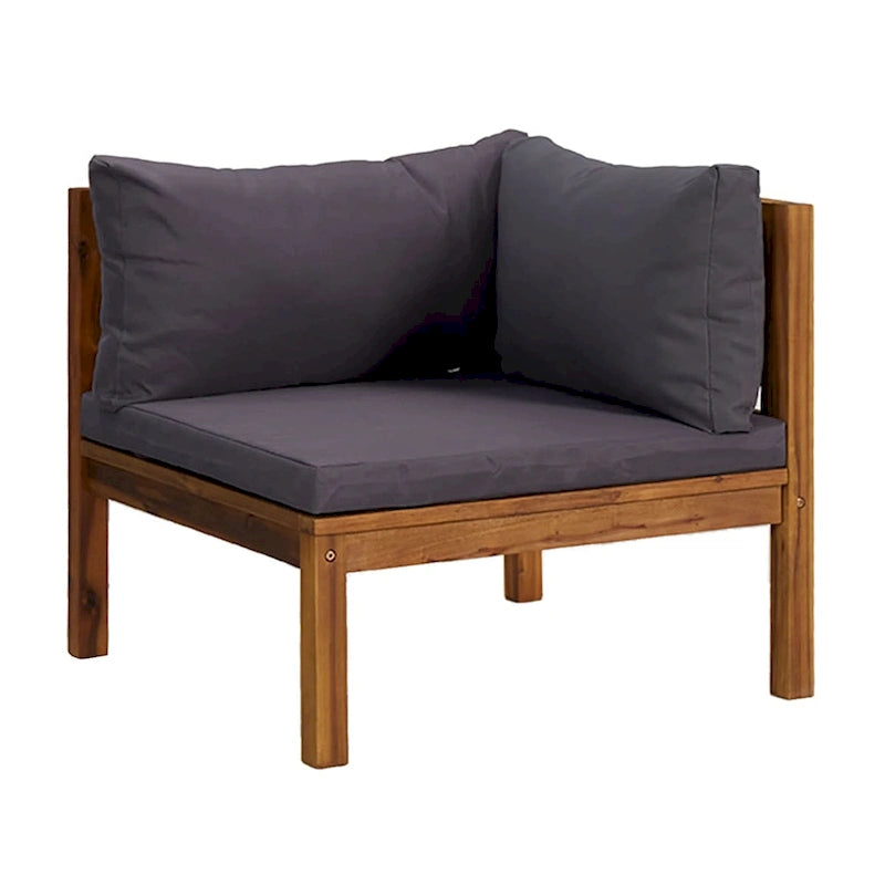 Canapé d'extérieur modulable 4 places, bois d'acacia massif marron, coussins gris