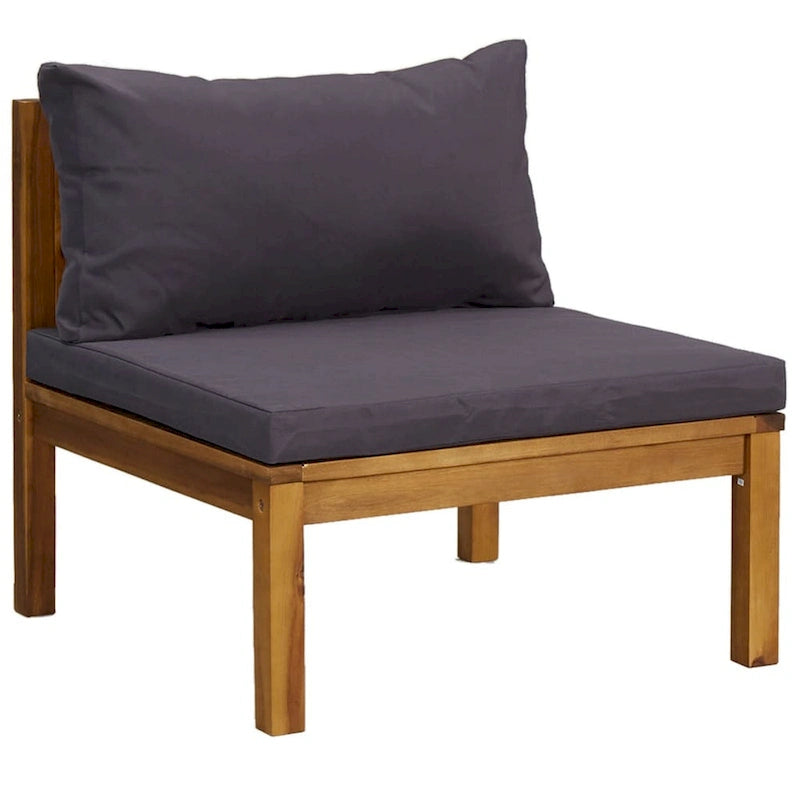 Canapé d'extérieur modulable 4 places, bois d'acacia massif marron, coussins gris