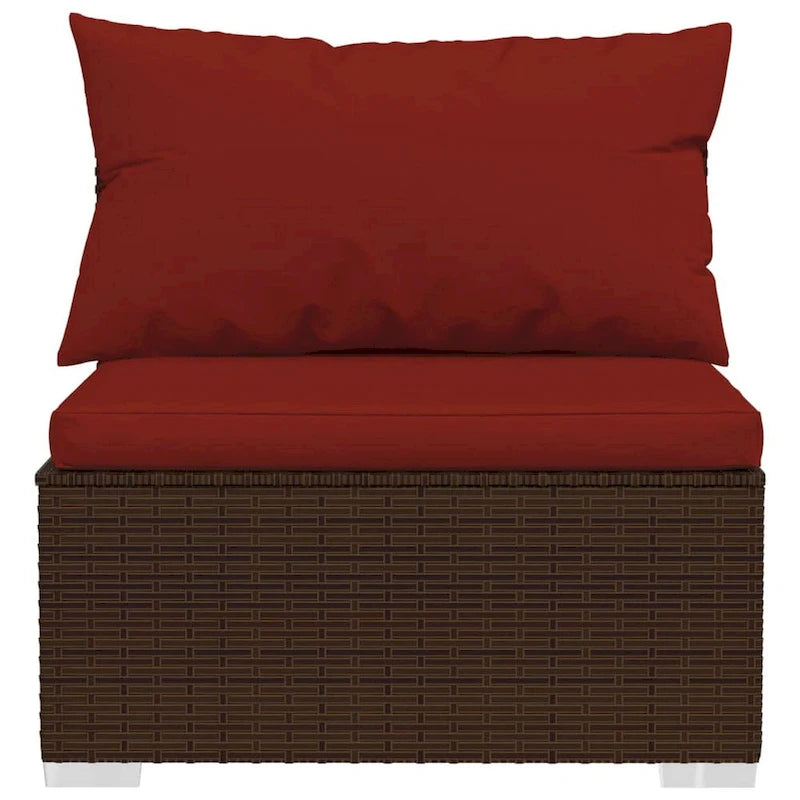 Ensemble de canapé d'angle modulable d'extérieur Faye 3 pièces, 3 coussins, rouge-brun