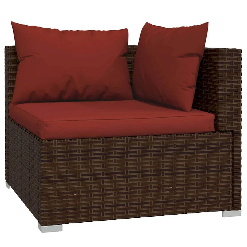 Ensemble de canapé d'angle modulable d'extérieur Faye 3 pièces, 3 coussins, rouge-brun