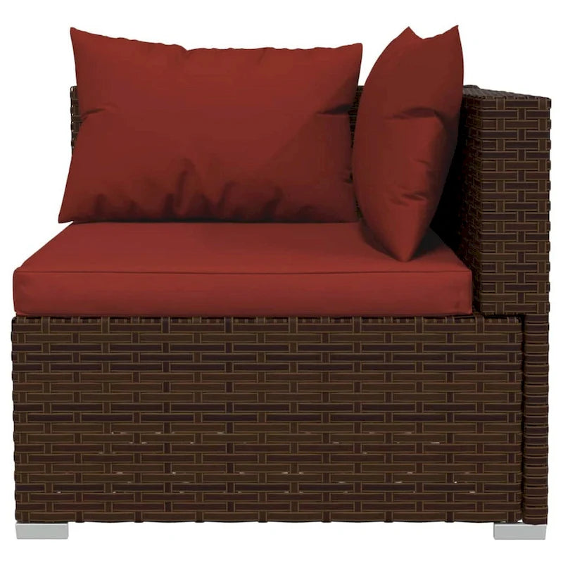 Ensemble de canapé d'angle modulable d'extérieur Faye 3 pièces, 3 coussins, rouge-brun