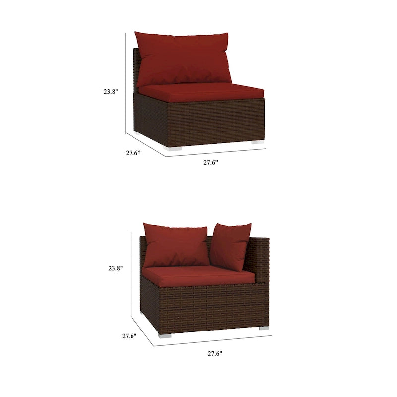 Ensemble de canapé d'angle modulable d'extérieur Faye 3 pièces, 3 coussins, rouge-brun