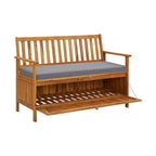 Banc de rangement extérieur, en bois d'acacia massif brun, tissu gris, 119 cm (47 pouces)