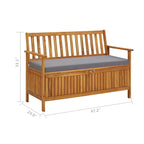Banc de rangement extérieur, en bois d'acacia massif brun, tissu gris, 119 cm (47 pouces)