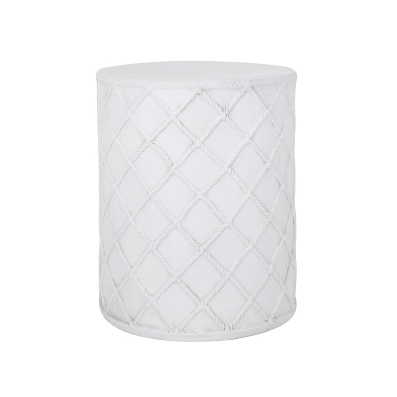 Outdoor End Table, Round 15 Inch Top, Antique White Faux Concrete