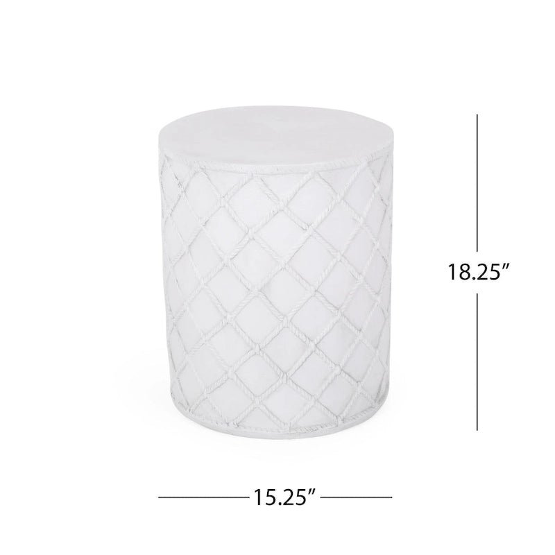 Table d'appoint d'extérieur, plateau rond de 38 cm, aspect béton blanc antique