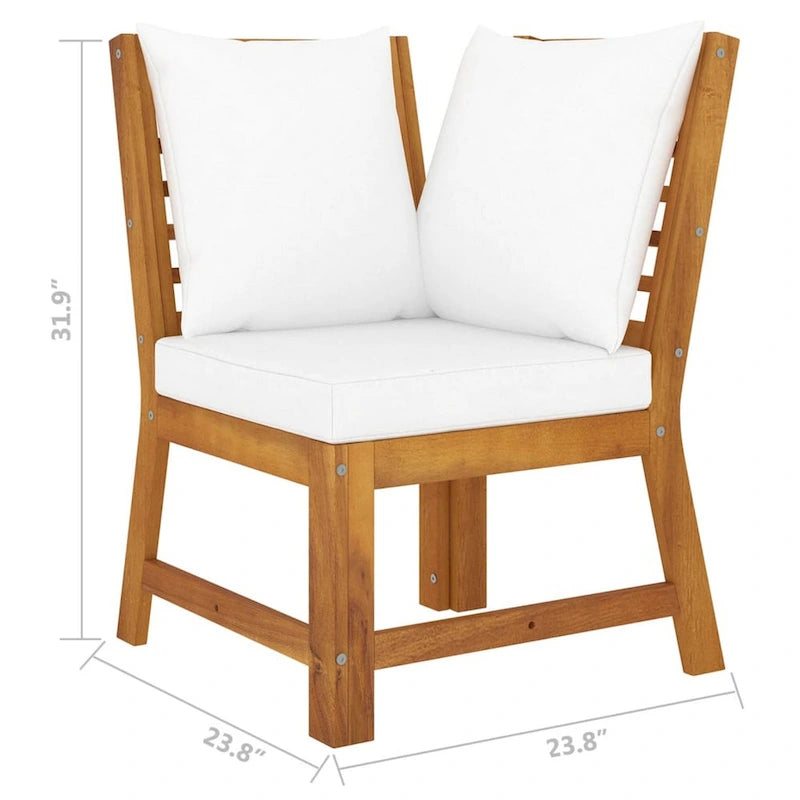 Canapé d'angle modulaire d'extérieur avec assise en forme de coin, lattes en bois d'acacia