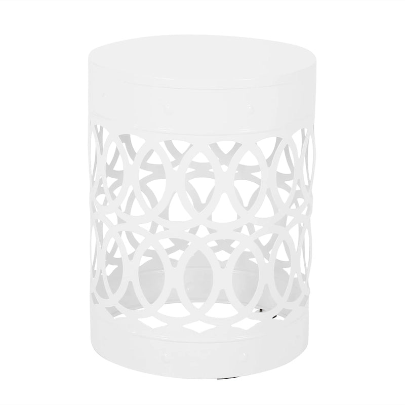 Feio Outdoor Side End Table 14 Inch Round Geometric Pattern White Iron