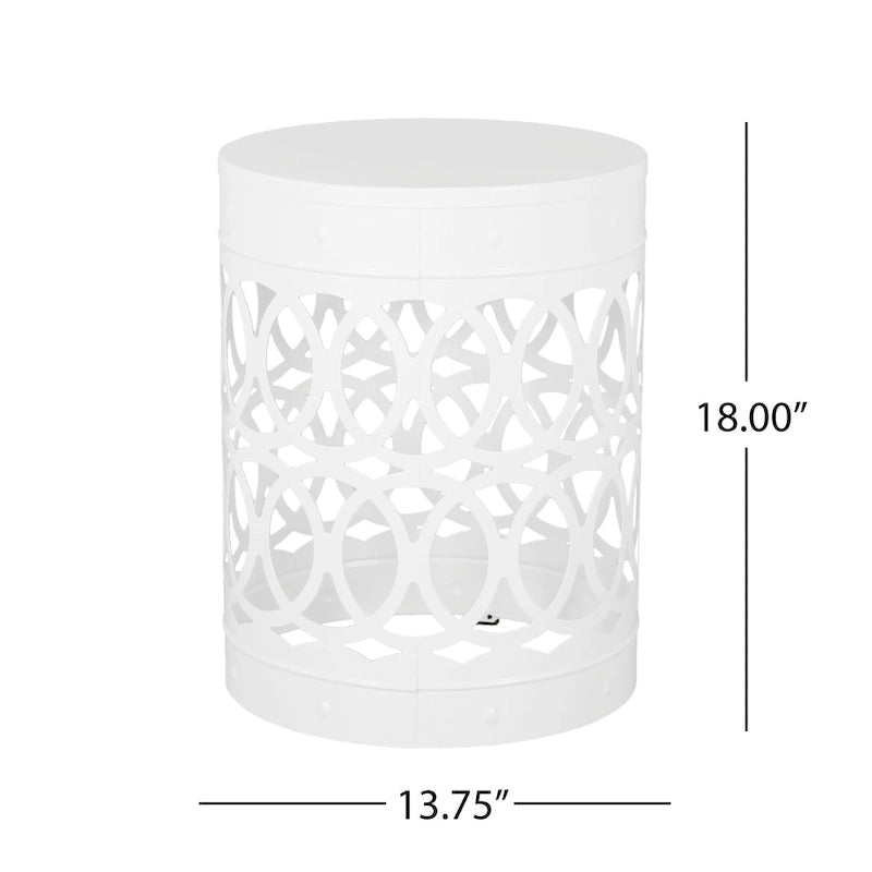 Table d'appoint d'extérieur Feio, ronde, 35,5 cm (14 pouces), motif géométrique, fer blanc
