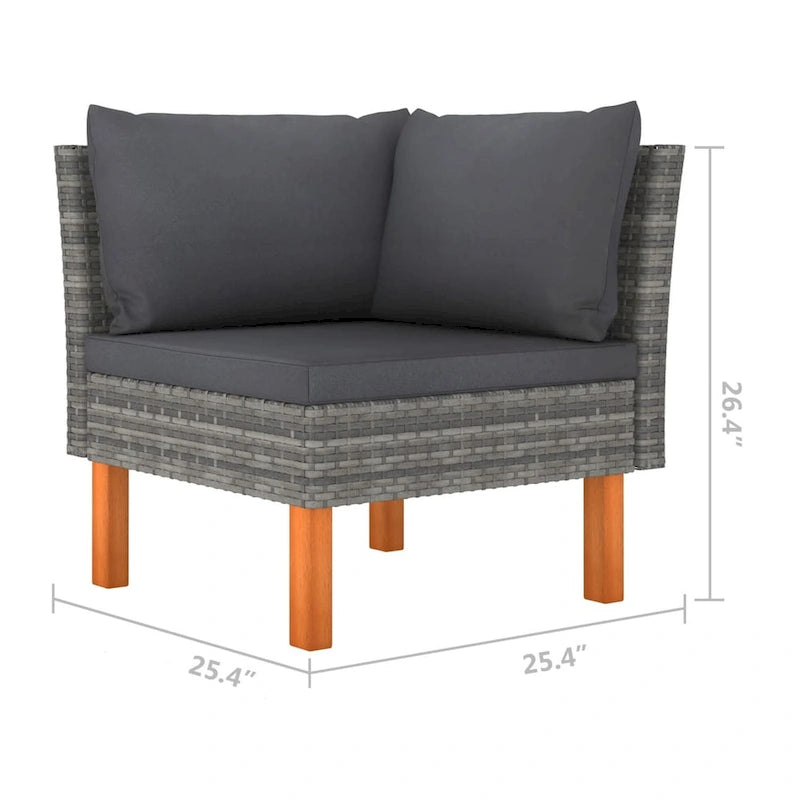 Canapé d'angle d'extérieur modulaire Casey 2 pièces, coussins en tissu rotin gris