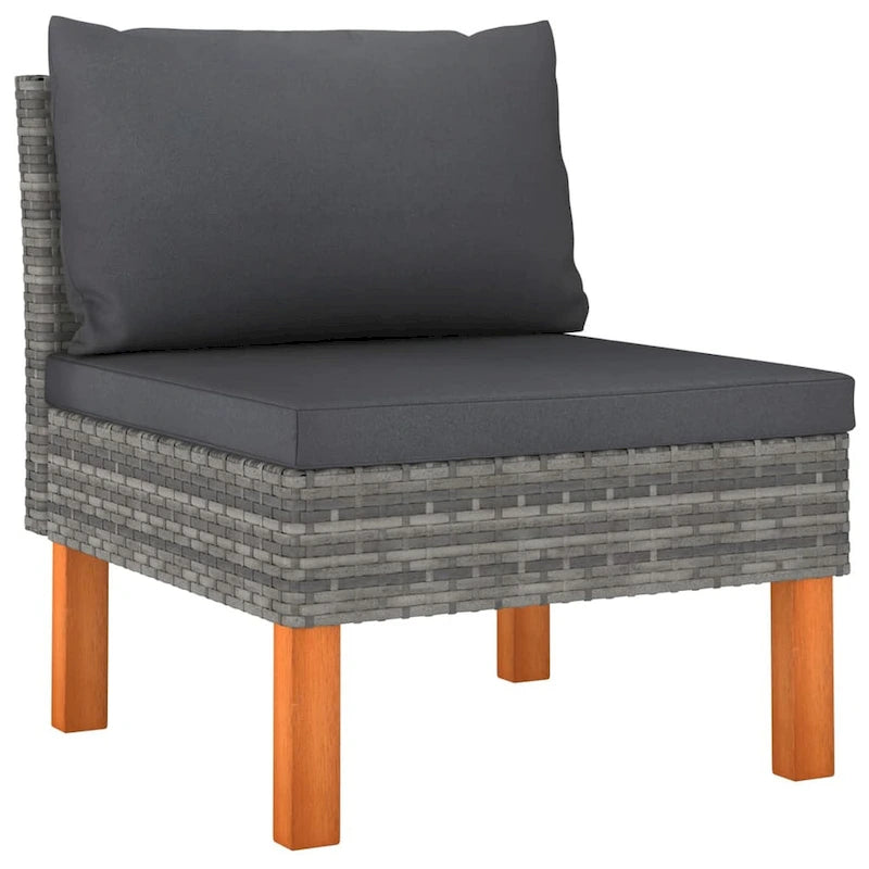 Canapé d'angle modulable d'extérieur Feno 6 pièces, 3 poufs, rotin gris foncé