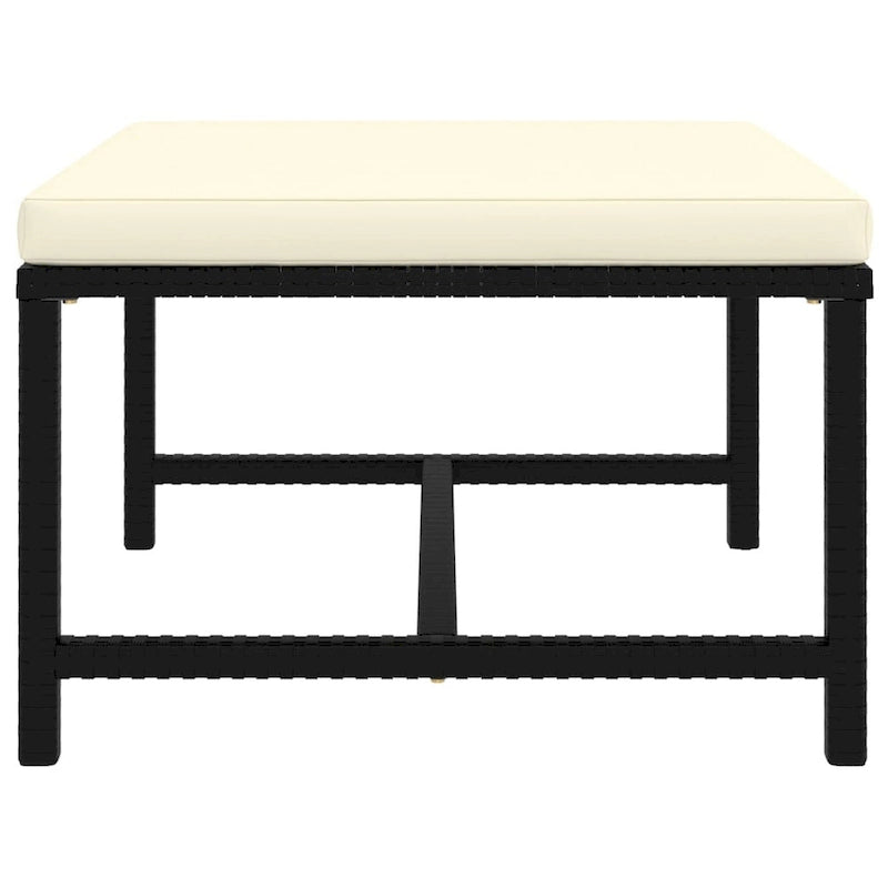 Pouf repose-pieds d'angle Reno Outdoor, rotin noir, polyester ivoire