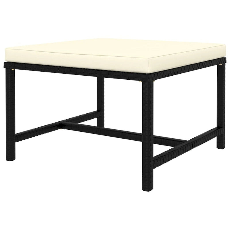Pouf repose-pieds d'angle Reno Outdoor, rotin noir, polyester ivoire