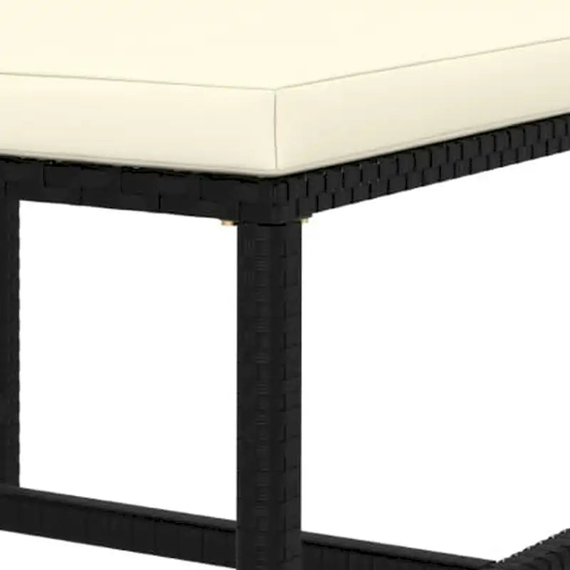 Pouf repose-pieds d'angle Reno Outdoor, rotin noir, polyester ivoire
