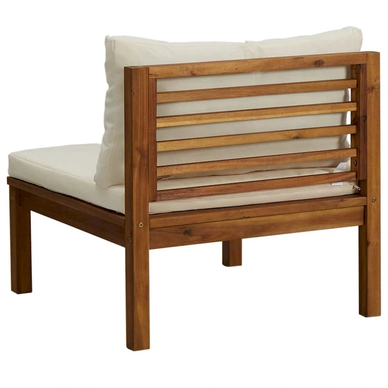 Canapé d'angle modulable d'extérieur sans accoudoirs, couleur crème, en bois d'acacia