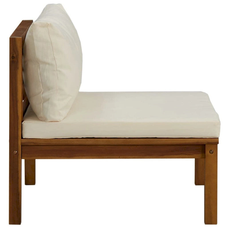 Canapé d'angle modulable d'extérieur sans accoudoirs, couleur crème, en bois d'acacia