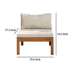 Canapé d'angle modulable d'extérieur sans accoudoirs, couleur crème, en bois d'acacia