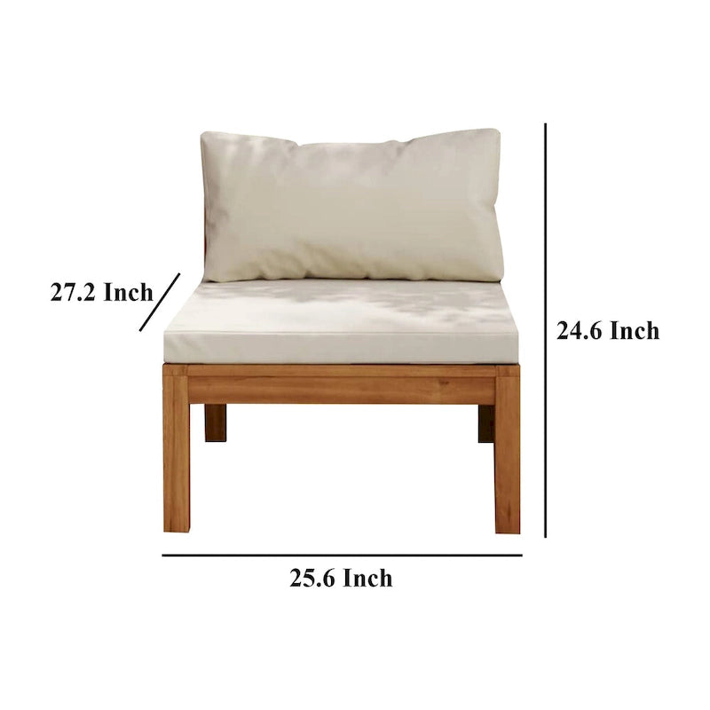 Canapé d'angle modulable d'extérieur sans accoudoirs, couleur crème, en bois d'acacia